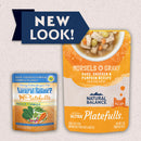 Two packages of Natural Balance cat food with 'New Look!' text on a light gray background