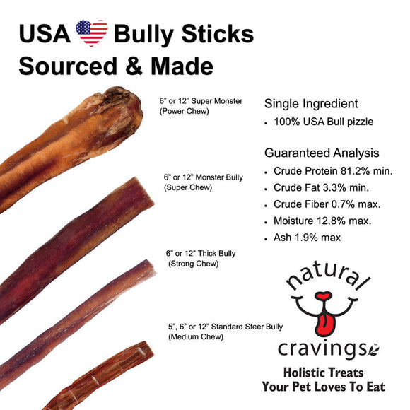 Natural Cravings USA Steer Bully Sticks Dog Chew
