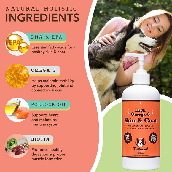 Natural Dog Company High Omega-3 Skin & Coat Oil (16 oz) - Dog Skin & Coat Supplements 3