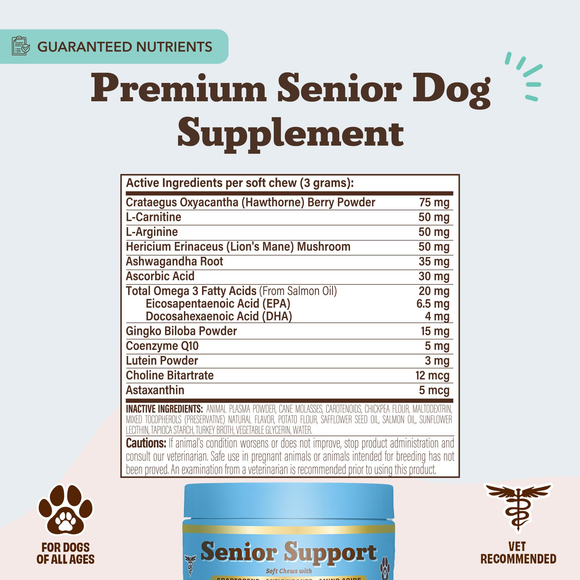 Natural Dog Company Senior Support with Adaptogens Antioxidant & Amino Acids (90 soft chews) - Dog Supplements &