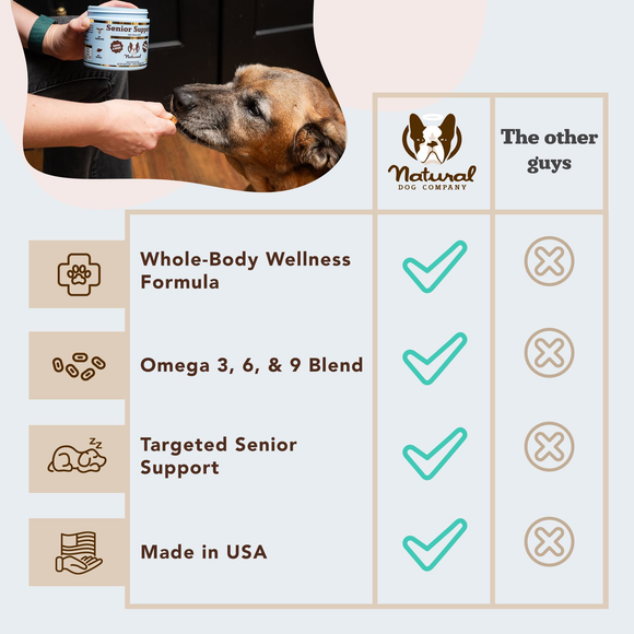 Natural Dog Company Senior Support with Adaptogens Antioxidant & Amino Acids (90 soft chews) - Dog Supplements &