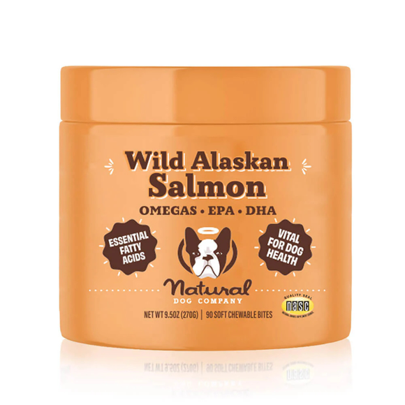 Natural Dog Company Wild Alaskan Salmon Supplement for Dogs (90 soft chews) - Dog Vitamins & Supplements 1