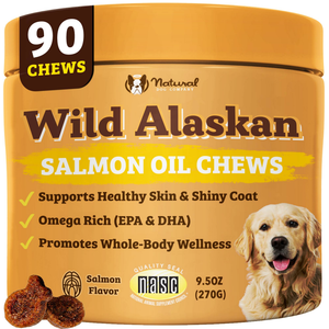 Natural Dog Company Wild Alaskan Salmon Supplement for Dogs (90 soft chews) - Dog Vitamins & Supplements 1