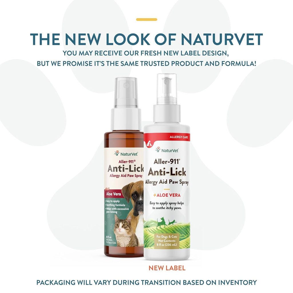 NaturVet Aller-911 Anti-Lick Allergy Aid Paw Spray with Aloe Vera for Dogs  & Cats, 8-oz