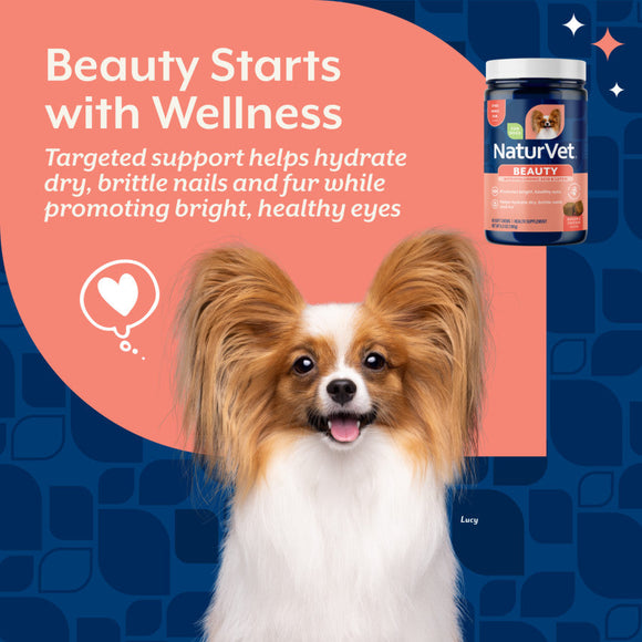 NaturVet Beauty with Hyaluronic Acid & Lutein Dog Supplement Bacon & Chicken Flavor 60-count - Pet Vitamins &