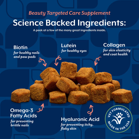 NaturVet Beauty with Hyaluronic Acid & Lutein Dog Supplement Bacon & Chicken Flavor 60-count - Pet Vitamins &