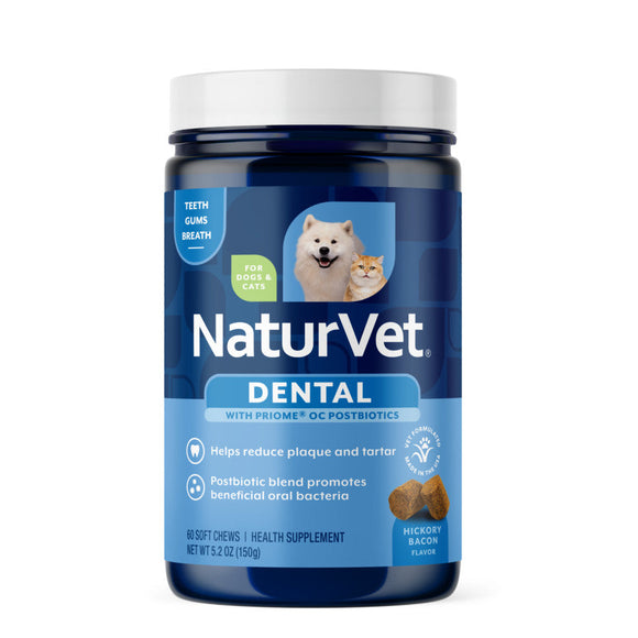 NaturVet Dental Care Dog & Cat Supplement Soft Chew Hickory Bacon Flavor 60-count - Pet Vitamins & Supplements 1