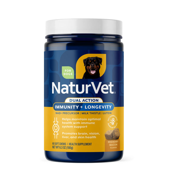 NaturVet Dual Action Immune Plus Longevity Support Soft Chews Hickory Bacon Flavor for Dogs 60-count - Dog & Cat Immune