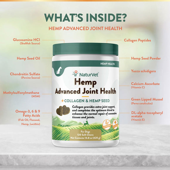 NaturVet Hemp Advanced Joint Health Soft Chews for Dogs