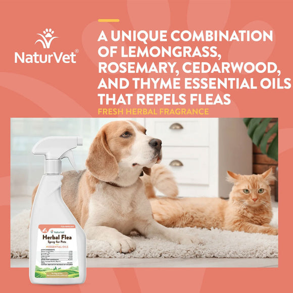 NaturVet Herbal Flea Spray for Pets with Essential Oils for Dogs & Cats