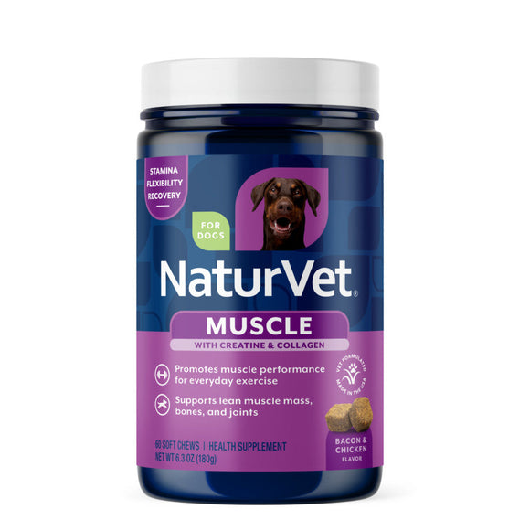 NaturVet Muscle with Creatine & Collagen Dog Supplement Bacon & Chicken Flavor 60-count - Pet Vitamins & Supplements 1