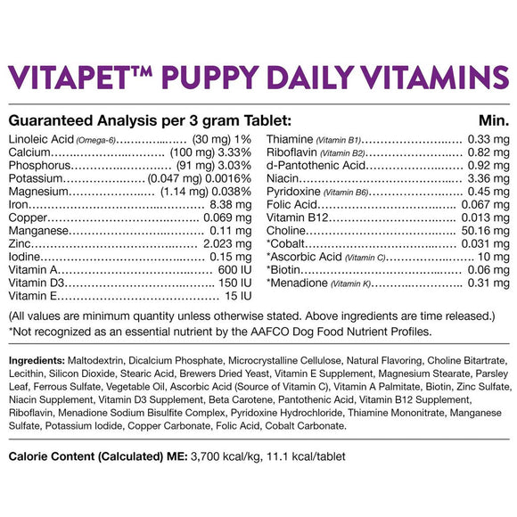NaturVet VitaPet Puppy Plus Breath Aid Chewable Tablets Multivitamin for Dogs