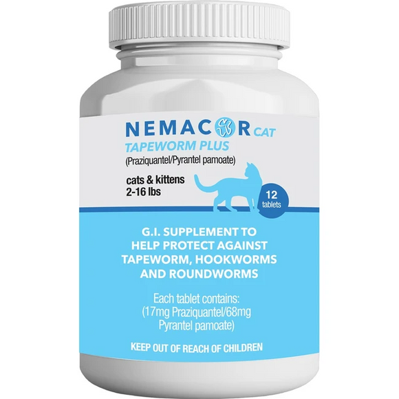 Nemacor Cat Tapeworm Plus for Cats & Kittens 2-16 lbs - 12 tablets - Cat Dewormer 1