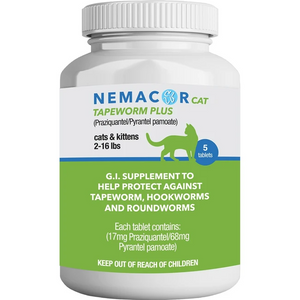 Nemacor Cat Tapeworm Plus for Cats & Kittens 2-16 lbs - 5 tablets - Cat Dewormer 2