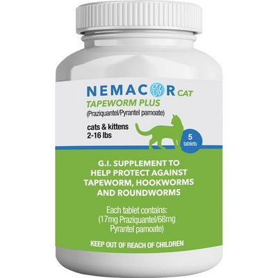 Nemacor Cat Tapeworm Plus for Cats & Kittens 2-16 lbs - 5 tablets - Cat Dewormer 2