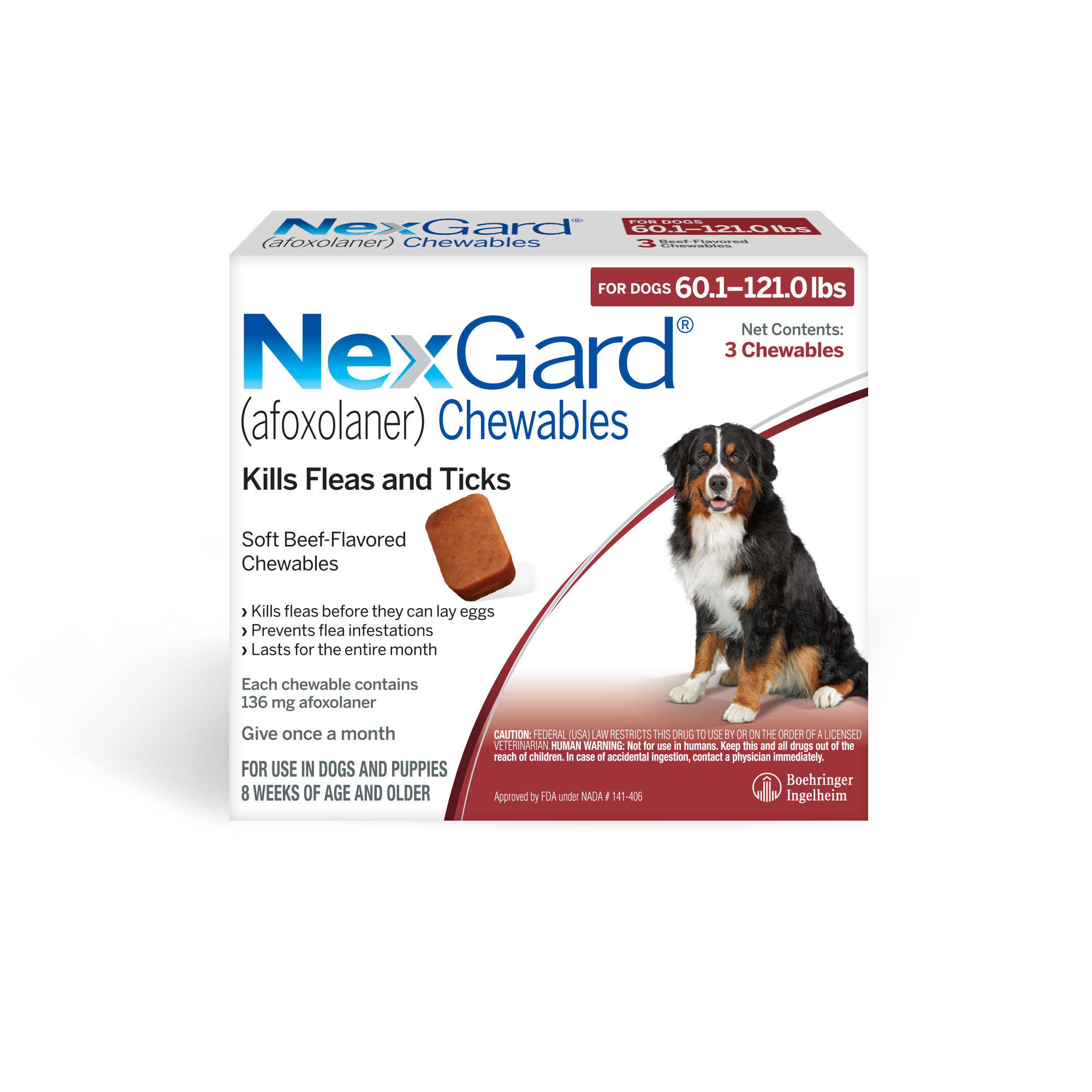 ドッグフード cabj NexGard Flea & Tick Chewables for XL Dogs, 60.1-121 lbs