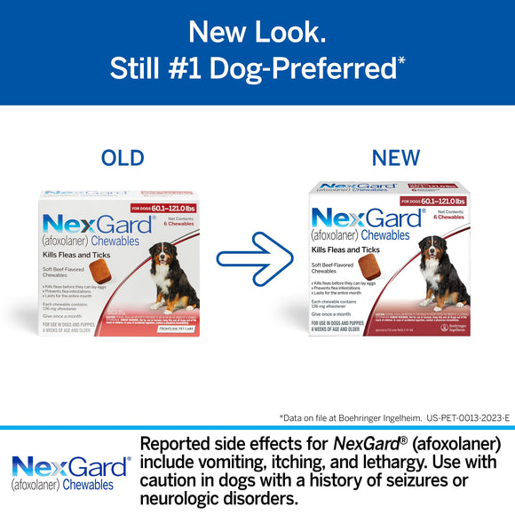 NexGard Chew for Dogs (Afoxolaner) 60.1-121 lbs (Red Box) - Pet Medicine 2
