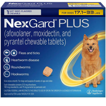NexGard PLUS Chews for Dogs 17.1-33 lbs (Gold Box)