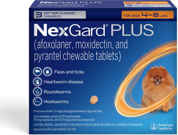 NexGard PLUS Chews for Small Dogs 4-8 lbs (Orange Box) - 3 Chews (3 month supply) - Pet Medication 9