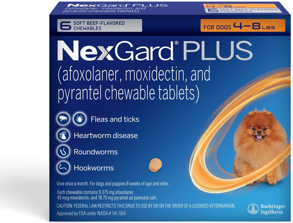 NexGard PLUS Chews for Small Dogs 4-8 lbs (Orange Box) - 6 Chews (6 month supply) - Pet Medication 1