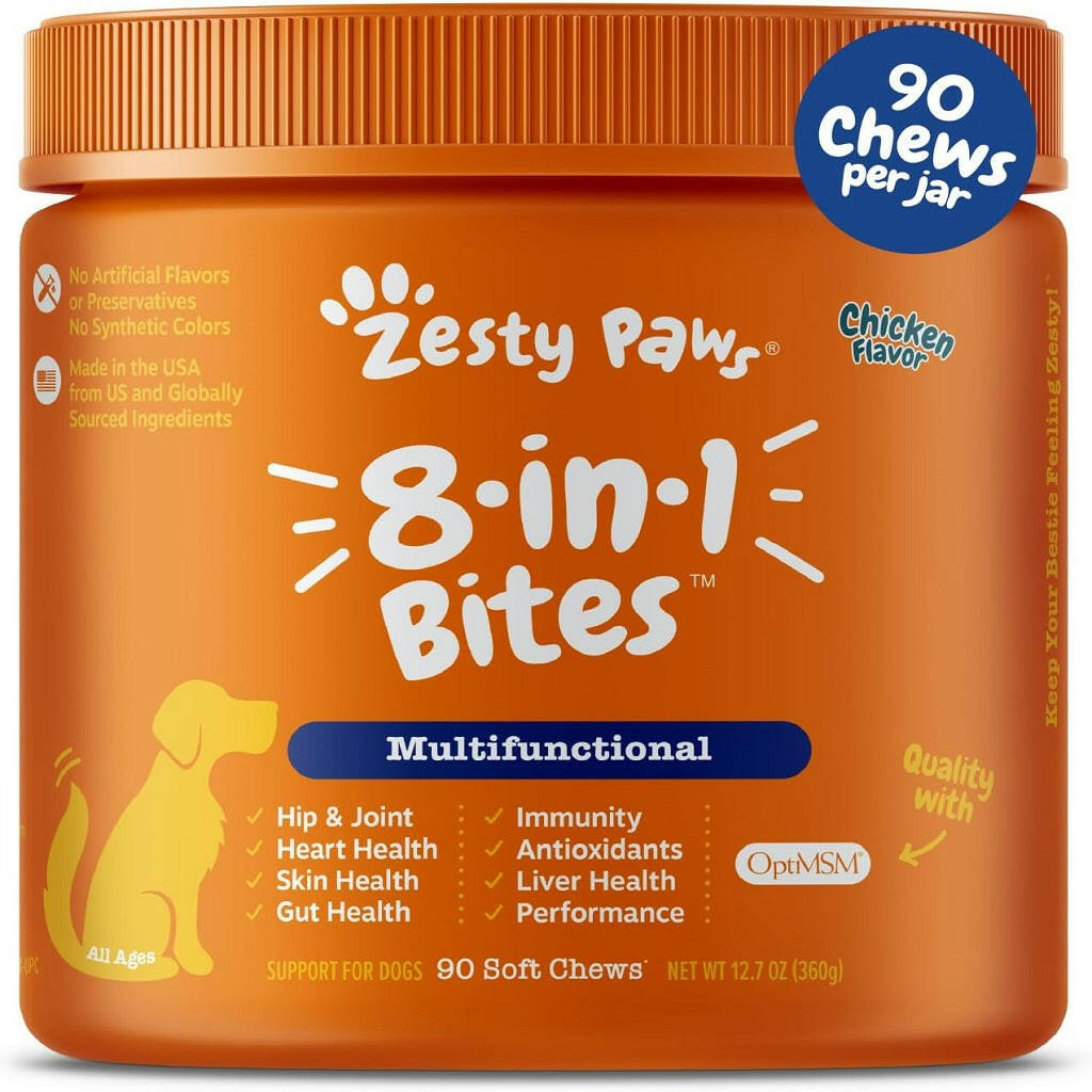 Zesty Paws 8-in 1 Multifunctional Bites Chicken Flavored Soft Chews For Dogs (90 ct)