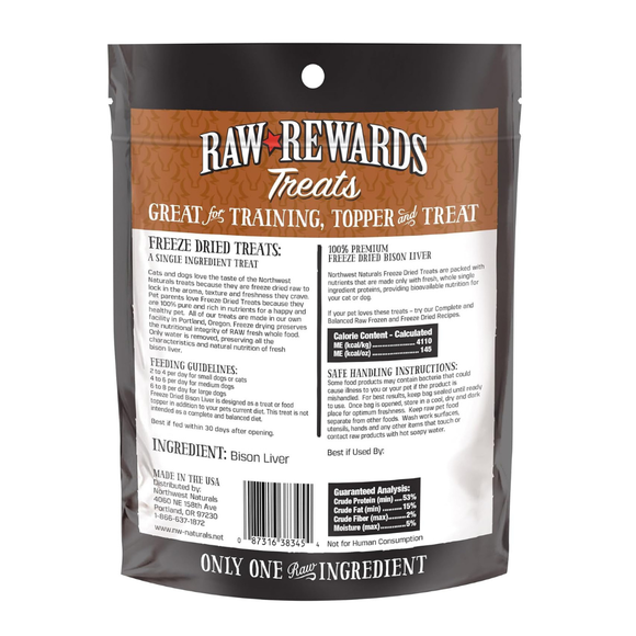 Northwest Naturals Freeze-Dried Bison Liver Treats for Dogs & Cats (3 oz) - Cat Treats 6
