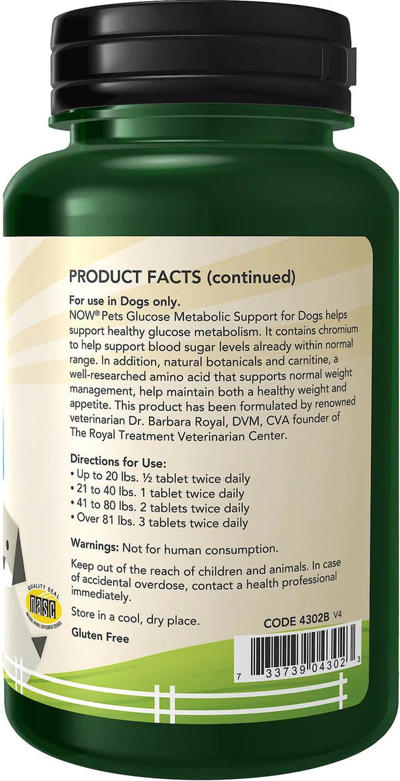 NOW Pets Glucose Metabolic Support 90 ct - Dog Nutrition Supplements 3