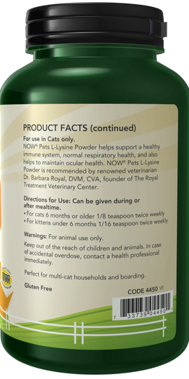 NOW Pets L-Lysine for Cats 8 oz. Powder - Cat Supplements & Vitamins 2