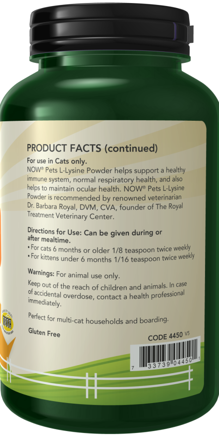 NOW Pets L-Lysine for Cats 8 oz. Powder - Cat Supplements & Vitamins 2
