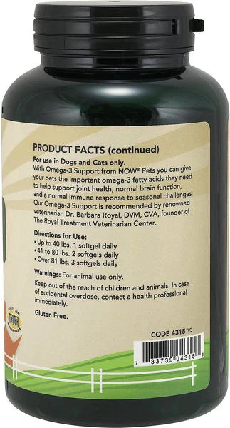 NOW Pets Omega-3 Support For Dog & Cat 180 ct - Dog Supplements & Vitamins 2