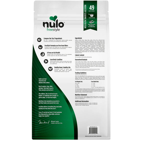 Nulo Freestyle pet food packaging with green and white design