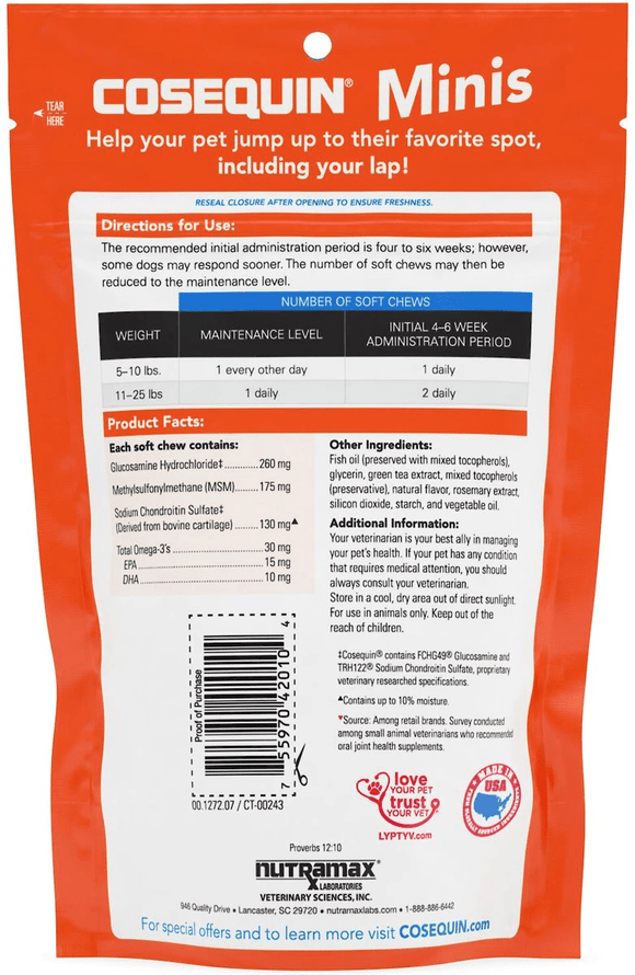 Nutramax Cosequin Minis Maximum Strength Joint Health Supplement - With Glucosamine Chondroitin MSM and Omega-3’s 45