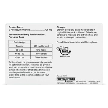 Nutramax Denosyl Liver and Brain Health Supplement for Large Dogs With S-Adenosylmethionine (SAMe) - Dog Supplements &