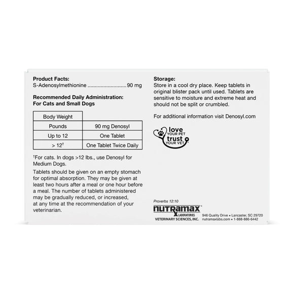 Nutramax Denosyl Liver and Brain Health Supplement for Small Dogs and Cats With S-Adenosylmethionine (SAMe) - Dog