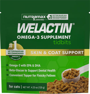 Nutramax Welactin Tidbits Dental Skin & Coat Health with Omega 3 Fish Oil Supplement for Cats 4.23-oz - Pet Vitamins &