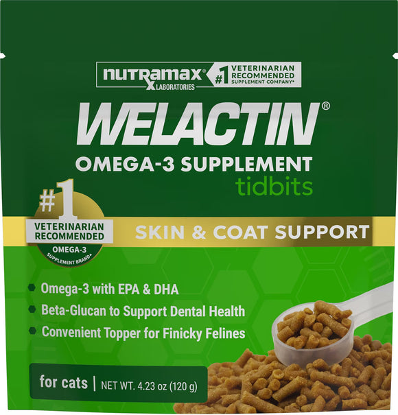 Nutramax Welactin Tidbits Dental Skin & Coat Health with Omega 3 Fish Oil Supplement for Cats 4.23-oz - Pet Vitamins &