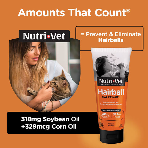 Nutri-Vet Hairball Cat Paw-Gel Chicken Flavor 3-oz - Cat Grooming 3