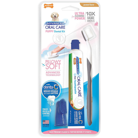 Nylabone Advanced Oral Care Puppy Dental Kit with Pillowy Soft-Bristle Toothbrush & Peanut Butter Toothpaste