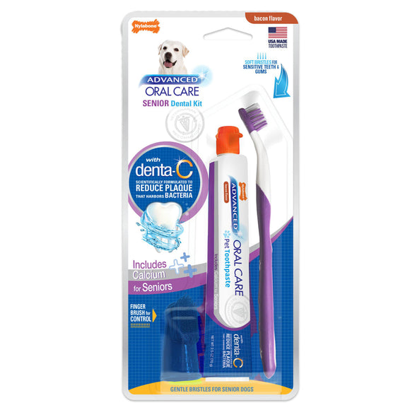 Nylabone Advanced Oral Care Senior Dog Dental Kit with Bacon Toothpaste