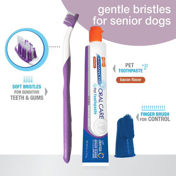 Nylabone Advanced Oral Care Senior Dog Dental Kit with Bacon Toothpaste