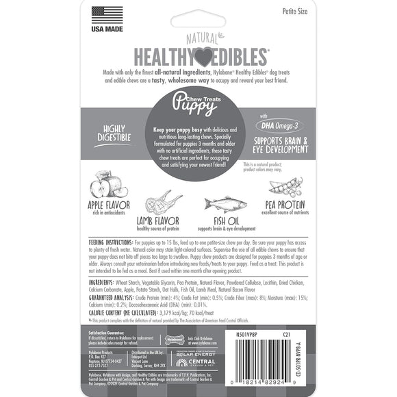 Nylabone Healthy Edibles Puppy Natural Lamb & Apple Flavor Puppy Chew Treats- X-Small/Petite (8 ct)