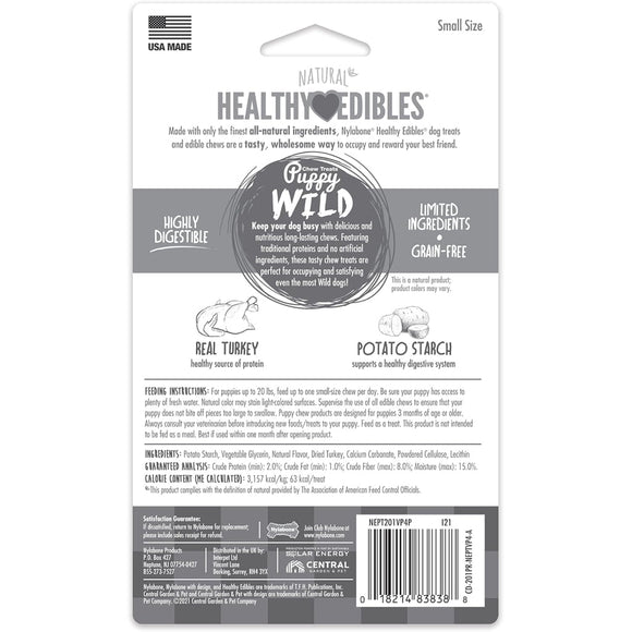 Nylabone Healthy Edibles Puppy WILD Natural Long-Lasting Turkey Flavor Bone Chew Treats for Puppies- Small/Regular (4 Count)