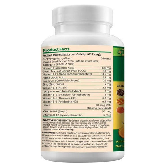 Back label of Ocu-GLO Vision Liquid Gel Capsules for Medium & Large Dogs