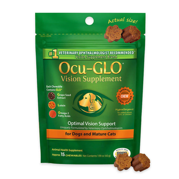Ocu-GLO Vision Support Supplement for Dogs and Mature Cats - 15 Chewables