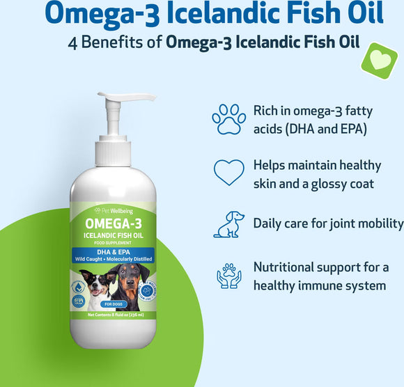 Omega-3 Daily Wellness - Skin Joint Brain and Heart Health For Dogs & cats (8 oz) - Dog Health Supplement 12