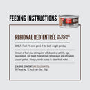 Feeding instructions for a can of Regional Red Entrée cat food on a white background