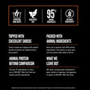 Orijen cat food product description on a black background with white and orange text.