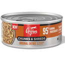 Orijen cat food can with chunks and shreds label on a white background