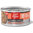 Orijen cat food can with salmon and chicken entrée label on a white background