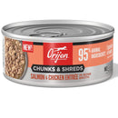 Orijen cat food can with salmon and chicken entrée label on a white background